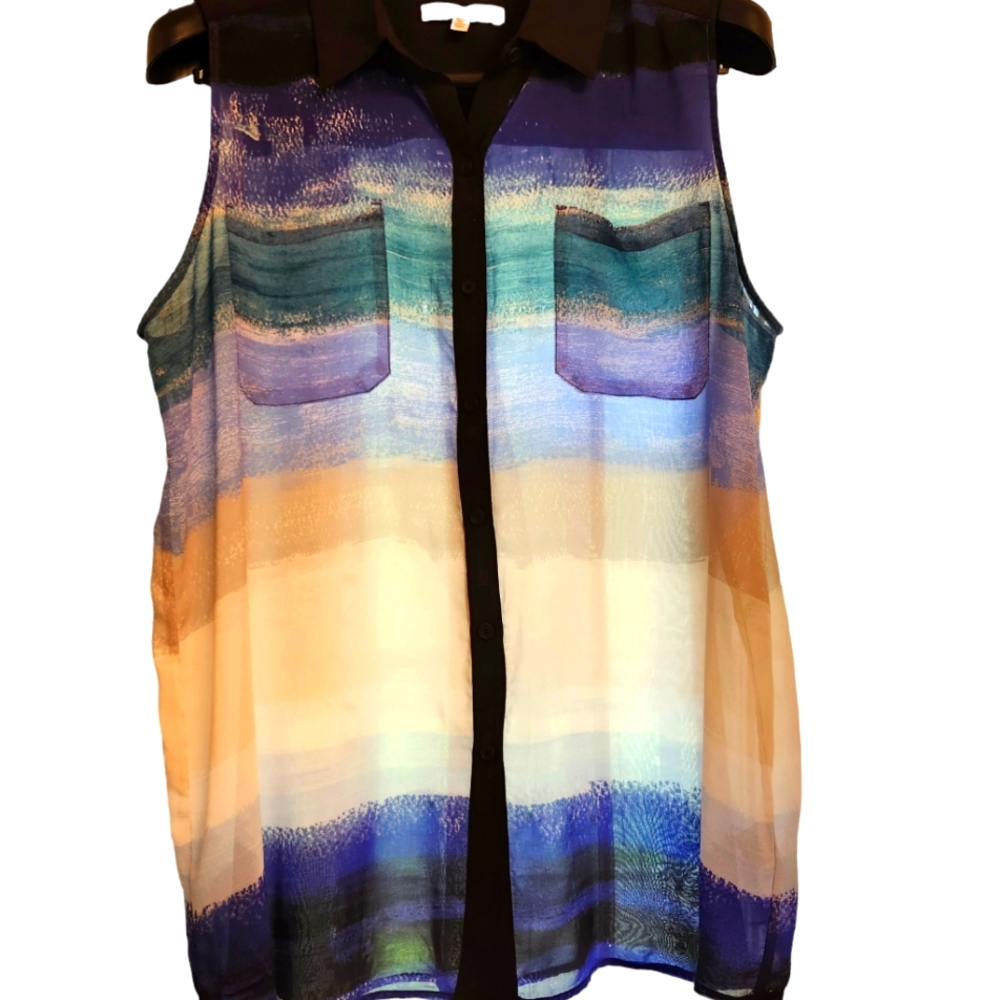 REED Woman's Sheer Summer Sleeveless Tunic Shades of Blue Size XL